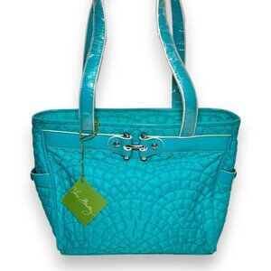 NEW Vera Bradley Turquoise Mon Chéri Handbag Purse Quilted Patent Leather Trim